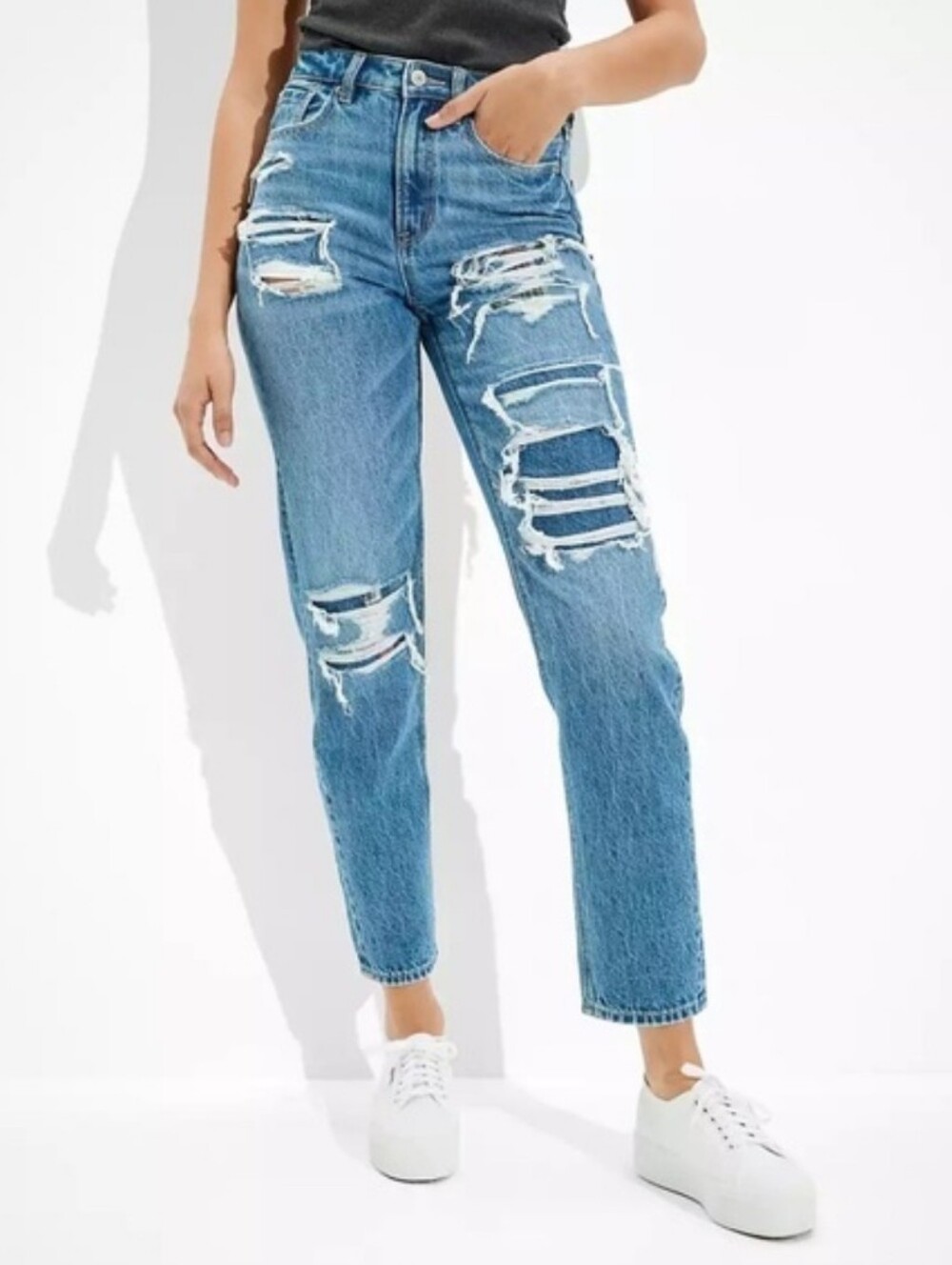 American Eagle Patched Mom Straight Jean Size 8 Regular
